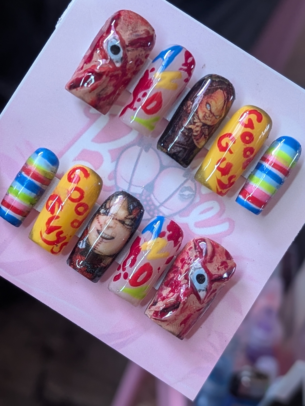 Child Play Halloween 🎃 Hand-Painted Yellow & Multicolor Kids Press-On Nail Set